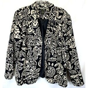 ELCC 100% Cotton Black & Ivory Floral Blazer Size Large RN78902